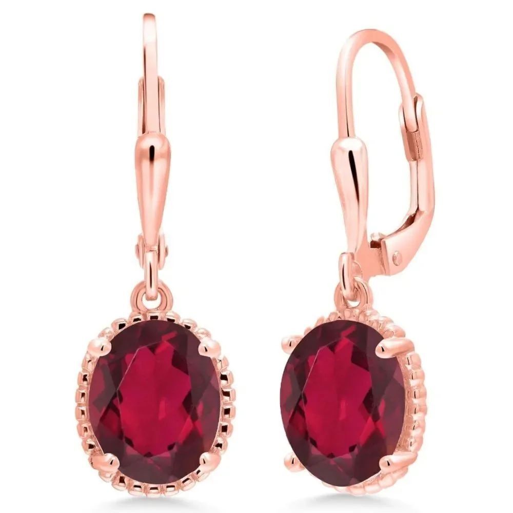18K Rose Gold 925 with 3.60 Cttw Ruby Red Mystic Quartz Oval Leverback Earrings